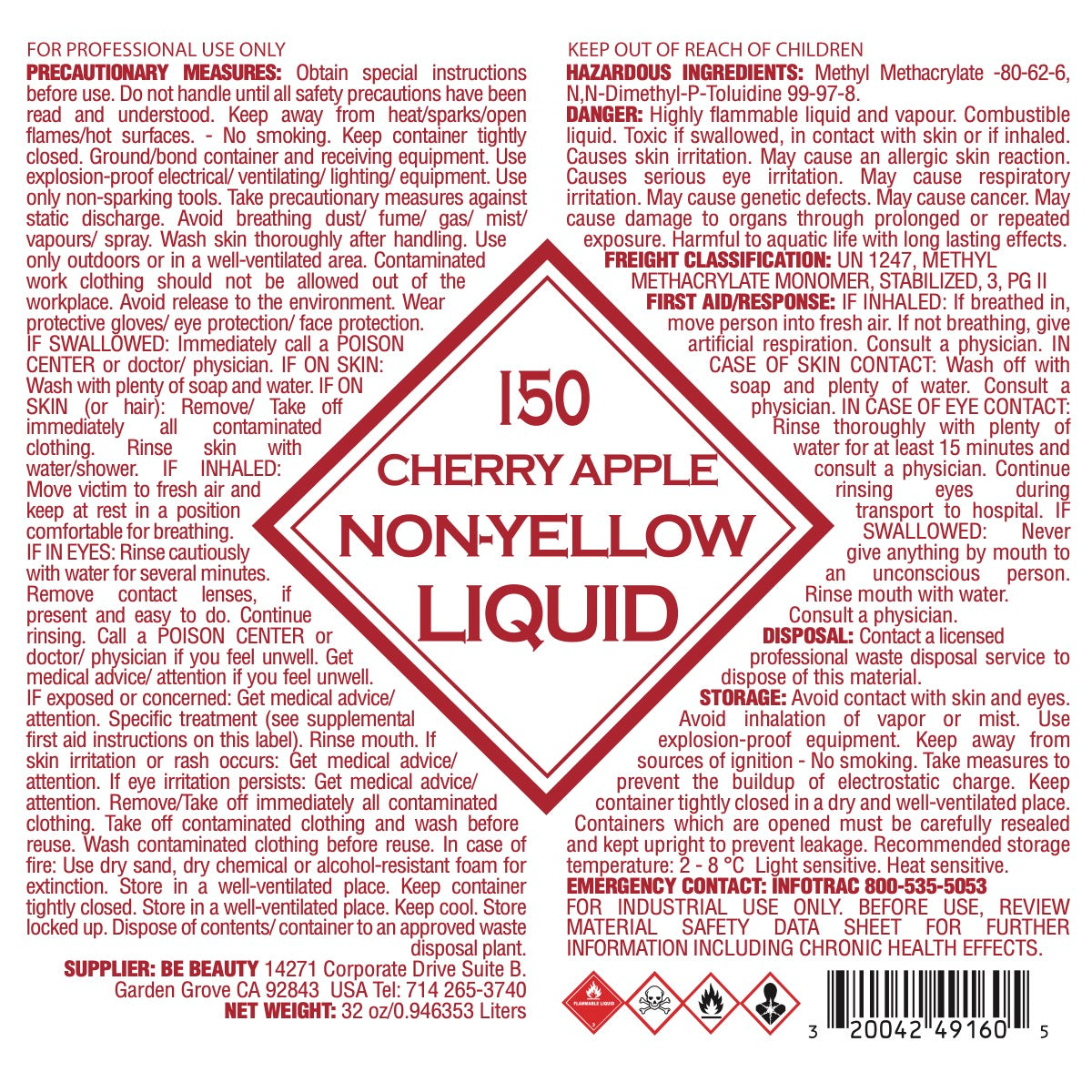 Cherry Apple | Low Odor | Acrylic Liquid | Monomer | Private Label | Wholesale