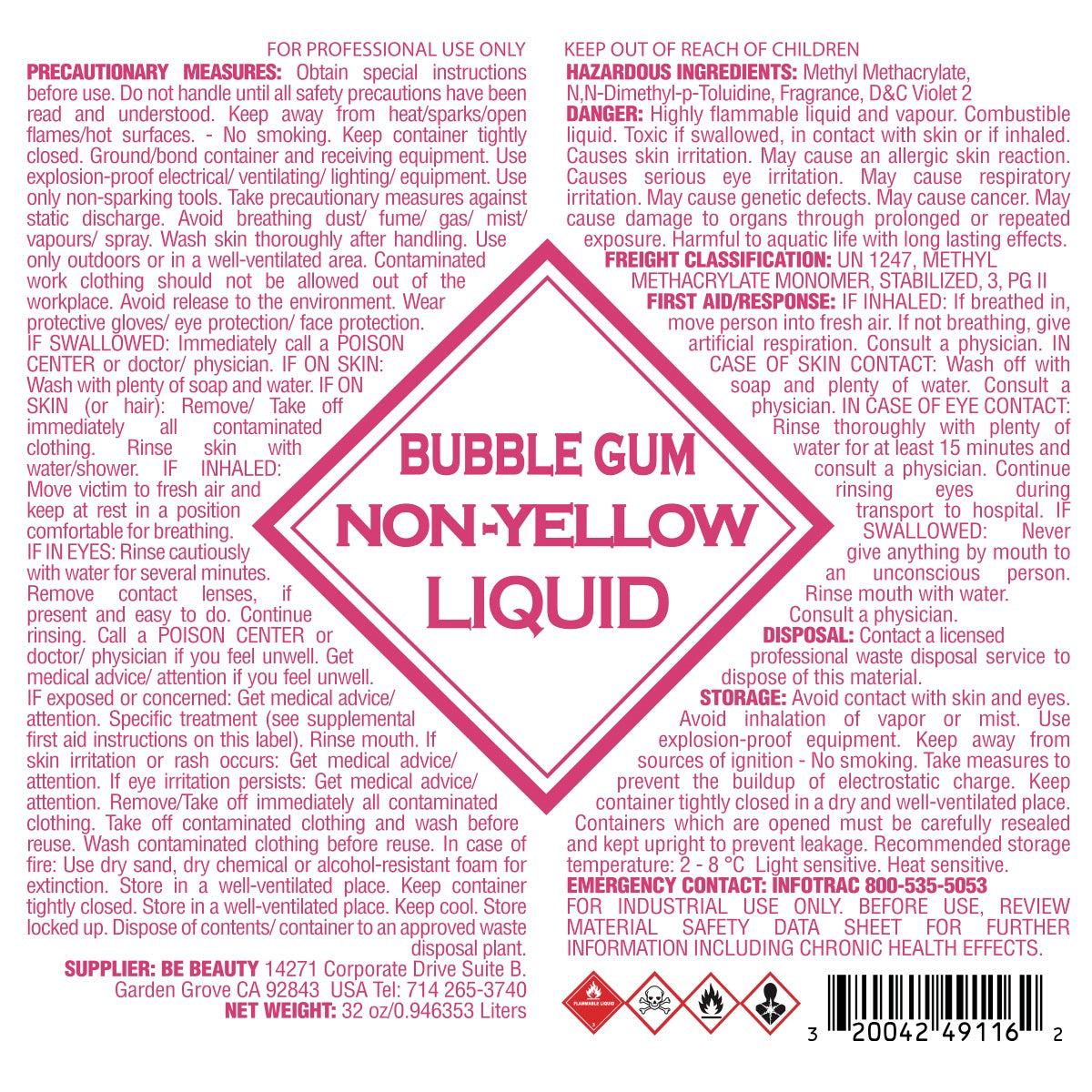 Bubblegum |  Non-Yellow | | Acrylic Liquid | Monomer | Private Label | Wholesale