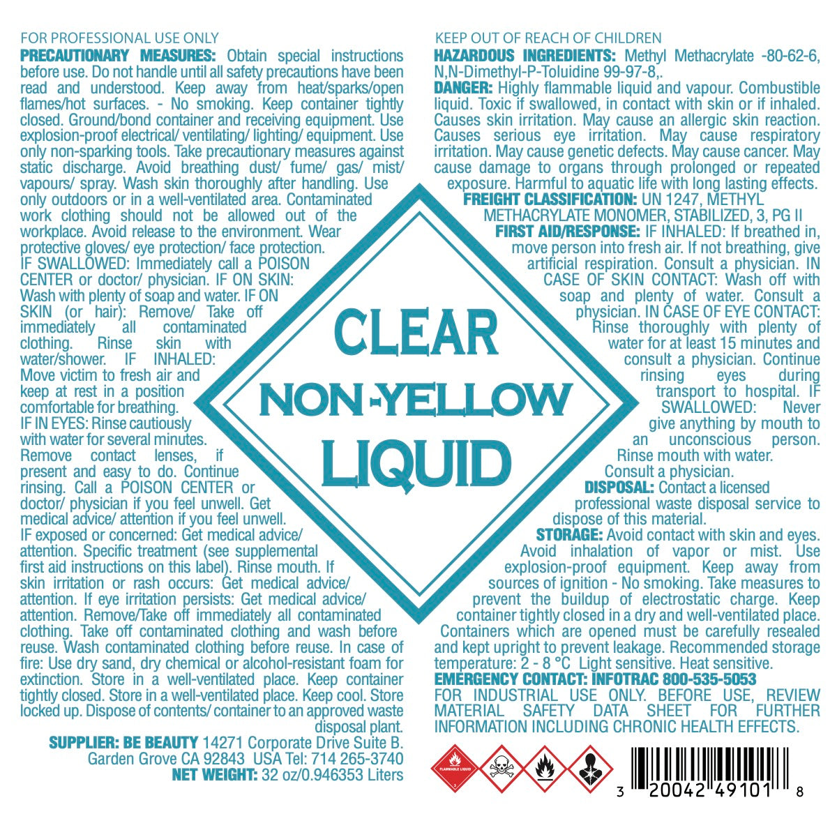 Clear | Non-Yellowing | Acrylic Liquid | Monomer | Private Label | Wholesale