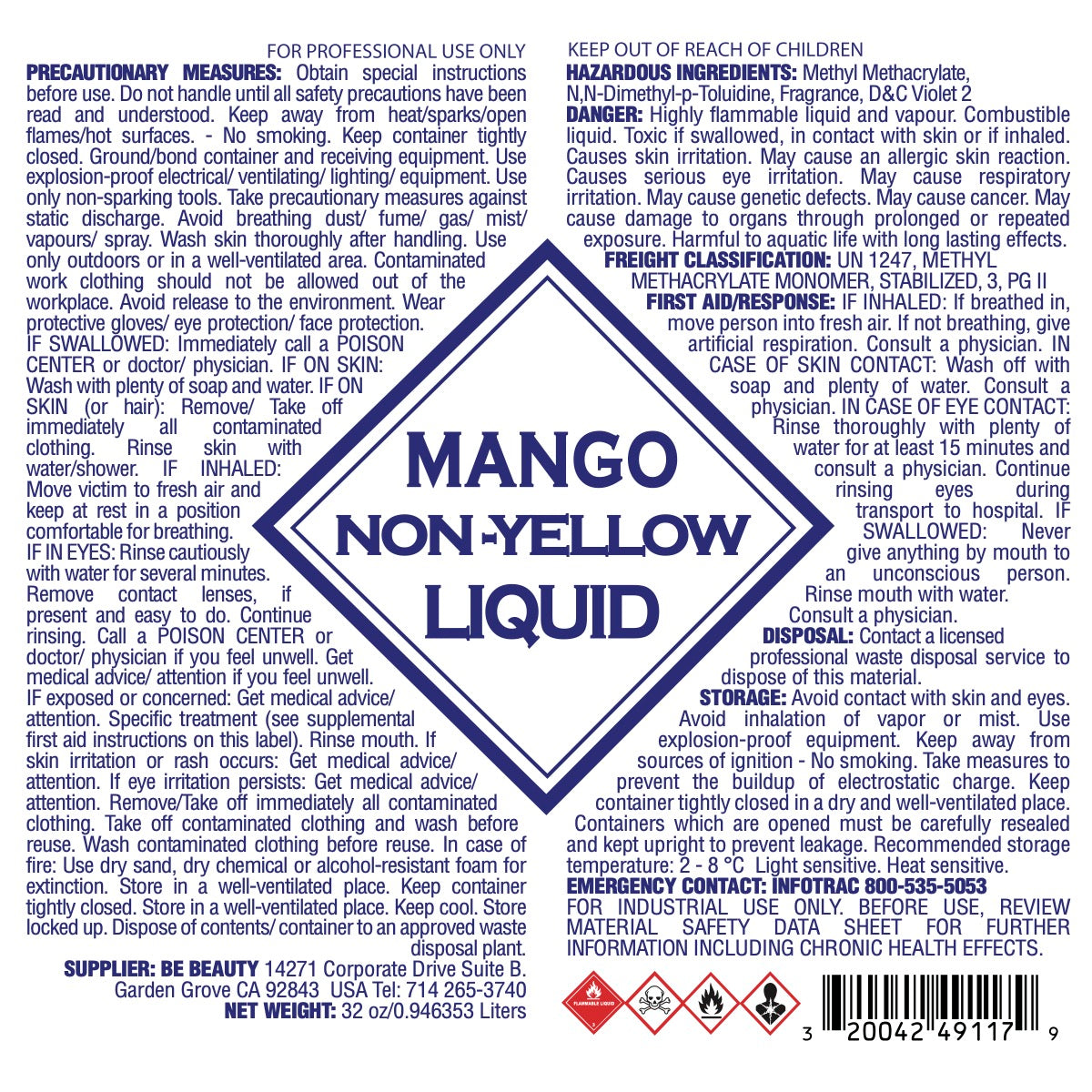 Mango | Non-Yellow | | Acrylic Liquid | Monomer | Private Label | Wholesale
