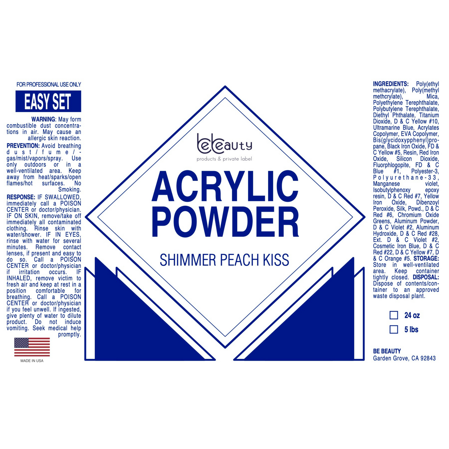 Shimmer Peach Kiss |  Acrylic Powder | Polymer | Wholesale | Private label