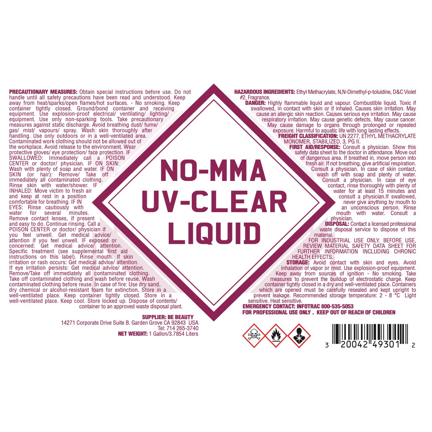 NO-MMA UV-Clear Liquid |  Acrylic Liquid | Monomer | Private Label | Wholesale